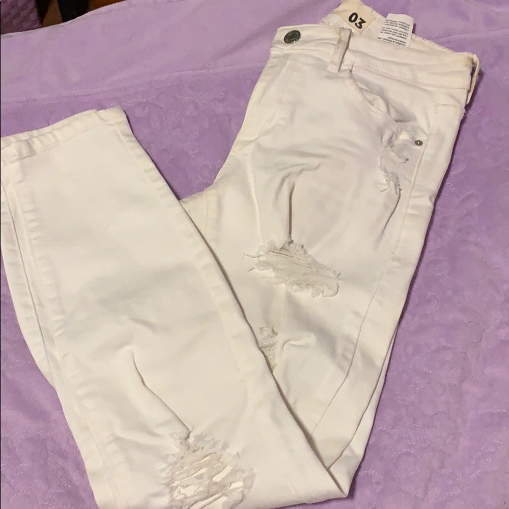 Garage High Rise White Ripped Jeans
